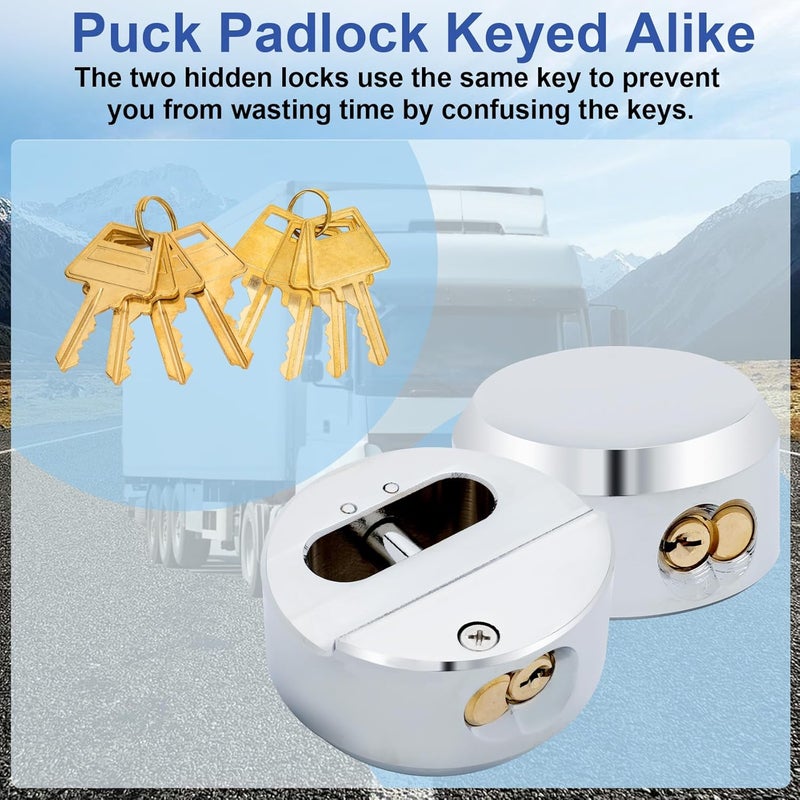 Soobool 6271 Puck Lock, Hidden Shackle Padlock (2 Pack), Puck Locks, Pucks Locks for Trailers, 2-7/8" Hidden Shackle Padlock, Heavy Duty Puck Lockk with Keys, Trailer Pucks Padlocks 2 Pack - Image 5